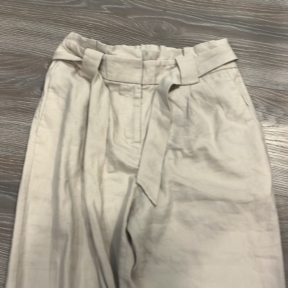 Express Tan Linen Paper Bag Waist Pants - Picture 2 of 6